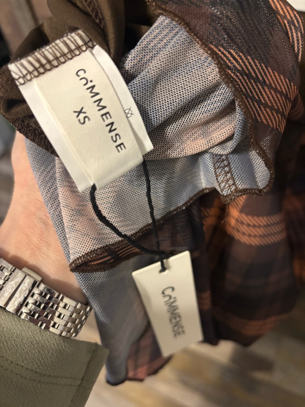 Commense Semi-Sheer Checked Bell-Sleeve Mesh Dress, size XS, NWT! - Picture 7 of 7